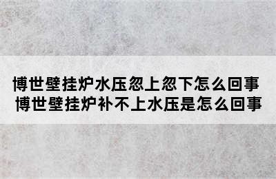 博世壁挂炉水压忽上忽下怎么回事 博世壁挂炉补不上水压是怎么回事